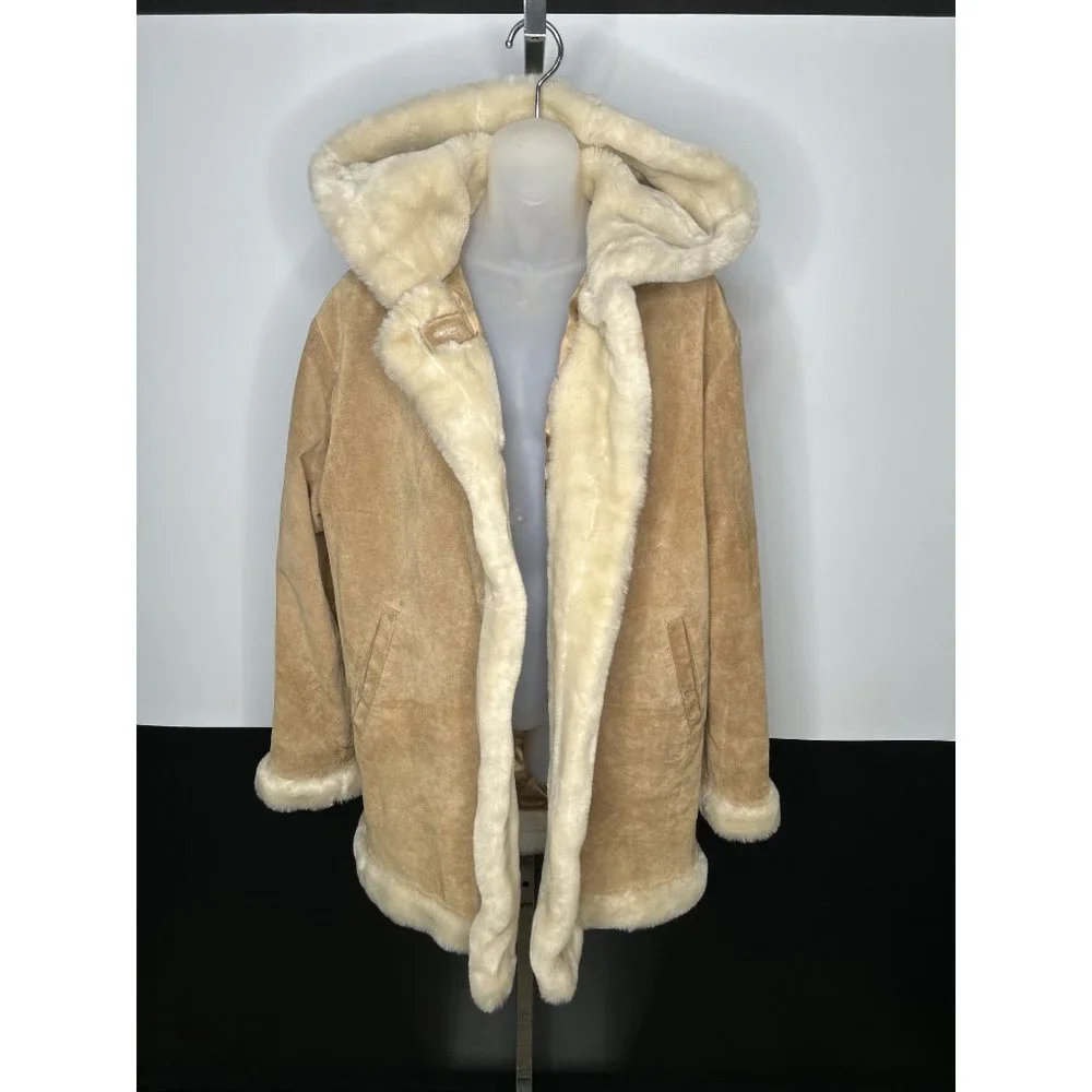 Medium Wilson's Leather Suede Beige Faux Fur Trim Winter Coat